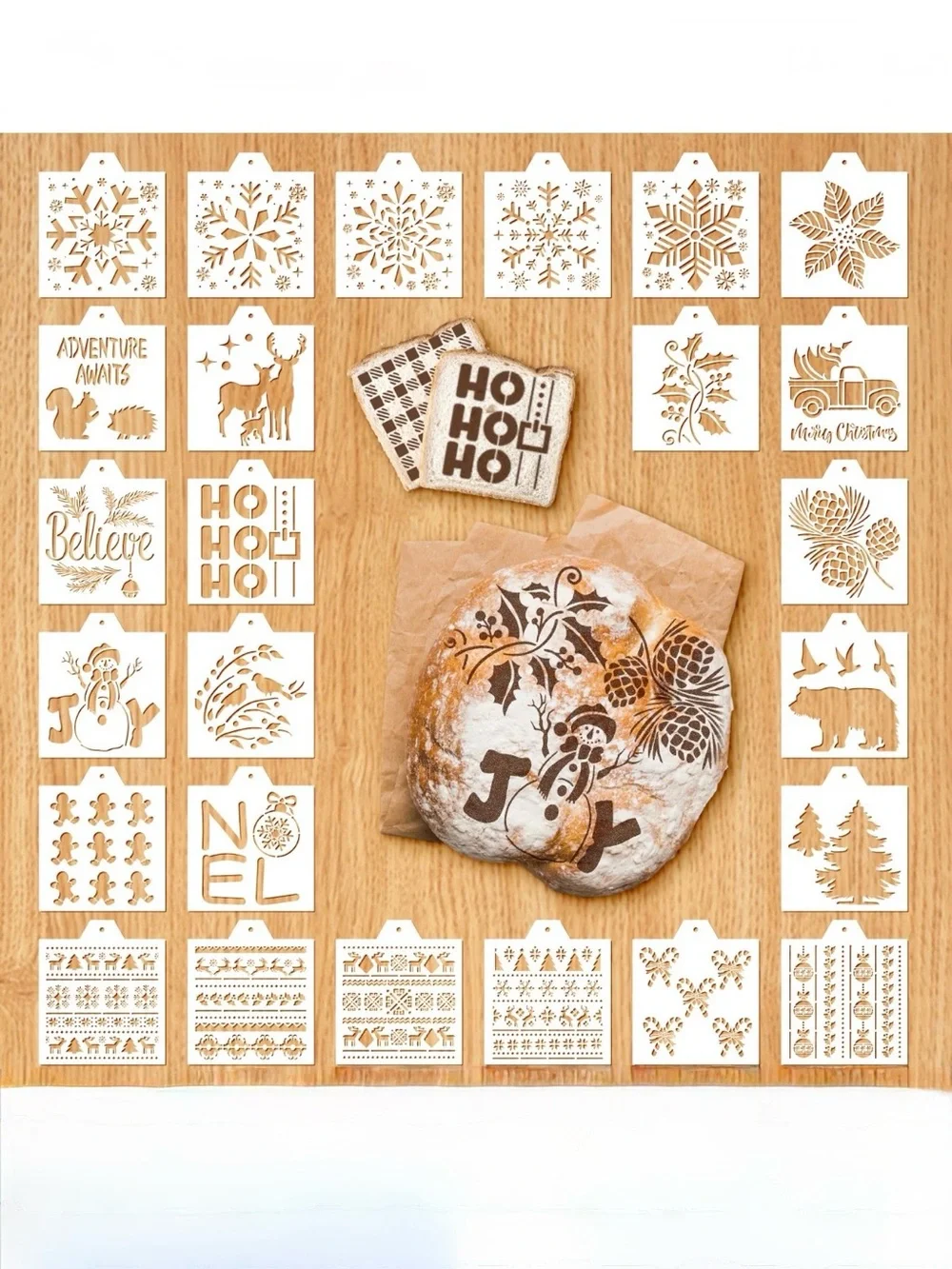 Whaline 25pc Christmas Bread Cake Stencils Reusable Holiday Baking Craft Set NWT